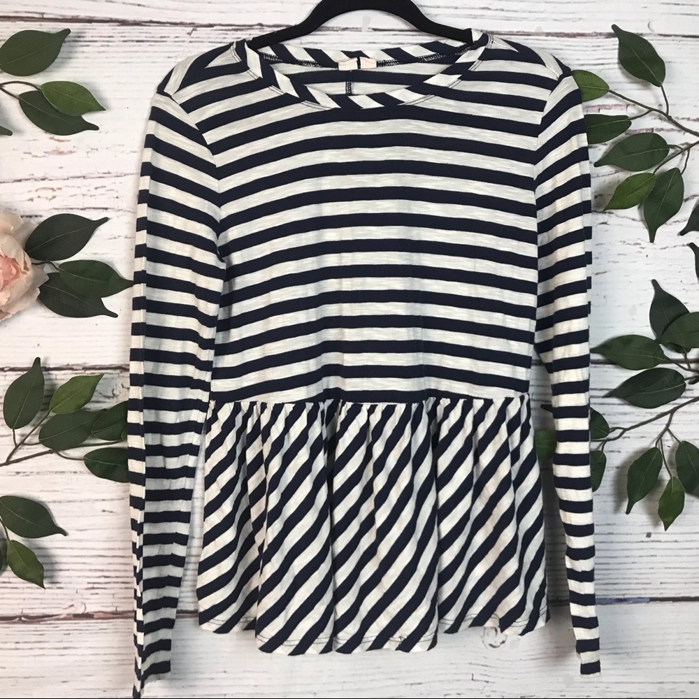 Melrose Market Size XS long Sleeve Peplum Blue A line Top